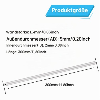 6063 Hliníková kulatá trubka 5 mm x 2 mm, tloušťka stěny 1,5 mm, délka 300 mm, LAVMHAB Kulaté