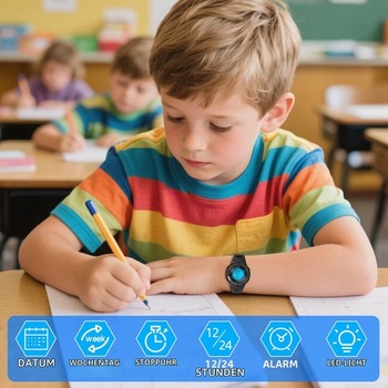 Digitální dětské hodinky Edillas pro chlapce a dívky ve věku 6-18 let, čistě černé
