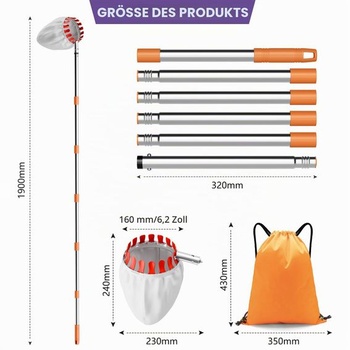 Sběrač ovoce s teleskopickou rukojetí 2,0 m, průměr 16 cm