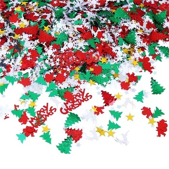 Vianočné konfety, fóliové konfety, snehové vločky, pentagram, Santa Claus, sob, vianočný stromček,