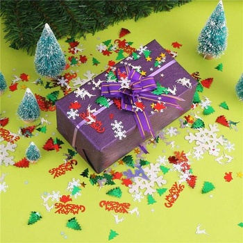 Vianočné konfety, fóliové konfety, snehové vločky, pentagram, Santa Claus, sob, vianočný stromček,