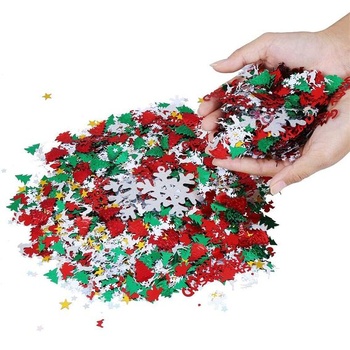 Vianočné konfety, fóliové konfety, snehové vločky, pentagram, Santa Claus, sob, vianočný stromček,