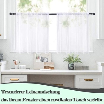Krátké kavárenské závěsy s imitací lnu, bílé, šířka 63,5 x 93,5 cm, bistro závěs, bílý půlpanelová