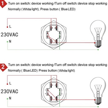 GUUZI 220V-230V/10A tlačítko s okamžitým rozepnutím NO/NC, vodotěsné, modrobílé, LED světlo,