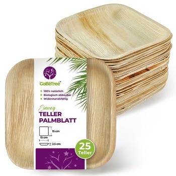 GoBeTree 25 jednorazových štvorcových tanierov z palmových listov 15x15 cm na dezert