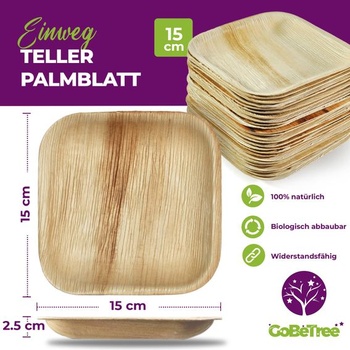 GoBeTree 25 jednorázových čtvercových talířů z palmových listů 15x15 cm na dezert