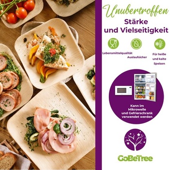 GoBeTree 25 jednorázových čtvercových talířů z palmových listů 15x15 cm na dezert