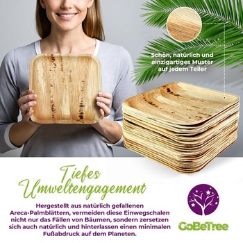 GoBeTree 25 jednorazových štvorcových tanierov z palmových listov 15x15 cm na dezert