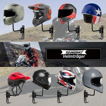 Držák na motocyklovou helmu SANGMO otočný o 180°, nástěnný, 2 háčky, závěs na helmu pro motocykl,