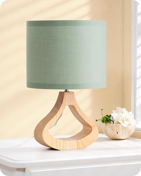 LED nočná lampička EDISHINE, drevená základňa v tvare fľaše, šedozelená