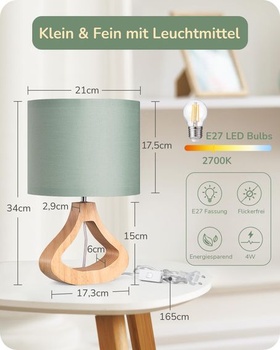 LED nočná lampička EDISHINE, drevená základňa v tvare fľaše, šedozelená