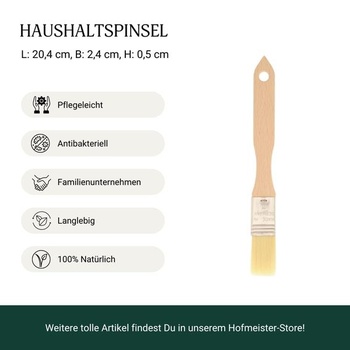 HOFMEISTER® Plochý dřevěný štětec na pečivo 20 cm – Domácí štětec z bukového dřeva s přírodními