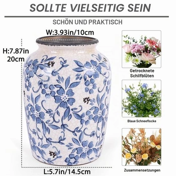 Modrobílá váza v čínském stylu – Ručně malovaná keramická váza ve vintage stylu do knihovny,