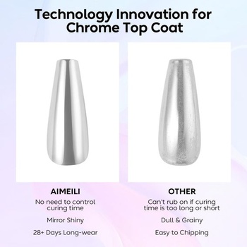 AIMEILI Chrómovaný vrchný lak, 10ml Chrómovaný zrkadlový vrchný lak UV LED Soak-off gél metalický