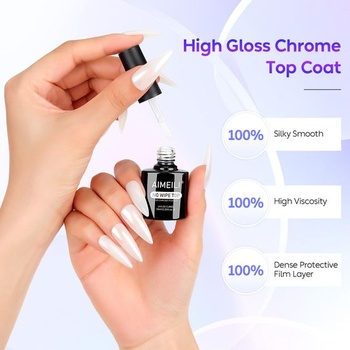 AIMEILI Chrómovaný vrchný lak, 10ml Chrómovaný zrkadlový vrchný lak UV LED Soak-off gél metalický