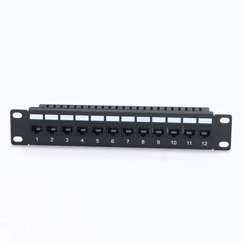 12portový patch panel GeeekPi Cat6, 1U pro 10palcové racky – modulární panel s Keystone spojkami a