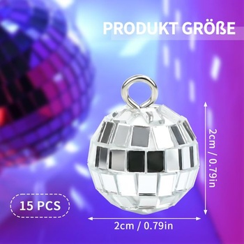 15 mini dekorácií disco guľou, malé disco guľa s priemerom 2 cm, dekoratívne zrkadlové gule,