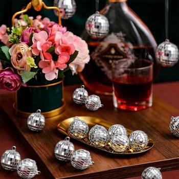 15 mini dekorácií disco guľou, malé disco guľa s priemerom 2 cm, dekoratívne zrkadlové gule,