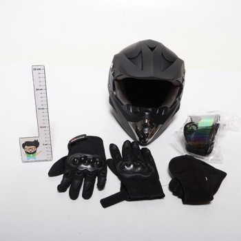 Motokrosová helma matne čierna, pánska krosová helma s okuliarmi, maskou a rukavicami, unisexová