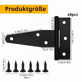 6 ks 3palcové čierne dverové pánty T-pánty Kovové bránkové pánty 75 mm (3