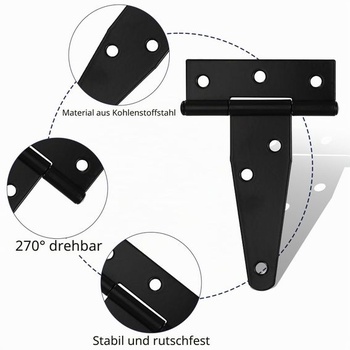 6 ks 3palcové černé dveřní panty T-panty Kovové brankové panty 75 mm (3