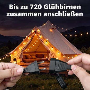 Venkovní LED řetězová světla, 15M řetězová světla s 25+2 teple bílými žárovkami, vodotěsná IP44,
