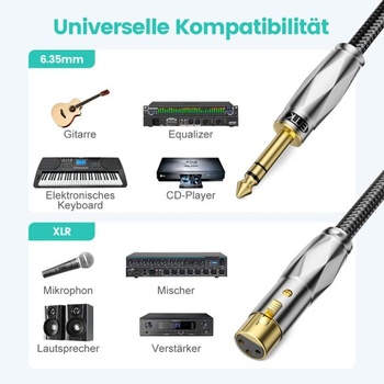 Symetrický kábel EMK 6,35 mm na XLR Kábel XLR na 6,35 mm TRS jack - 1,5 m 1,5 metra