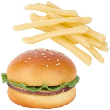 CREATCABIN Umelý hamburger a 12 umelých hranolčekov Realistická replika burgera Živé rekvizity Sada