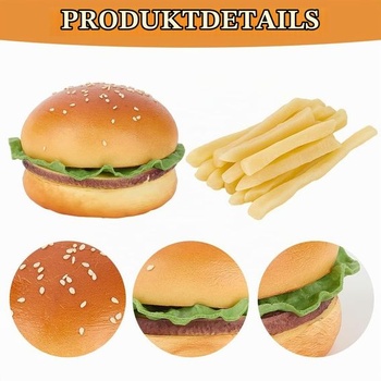 CREATCABIN Umelý hamburger a 12 umelých hranolčekov Realistická replika burgera Živé rekvizity Sada