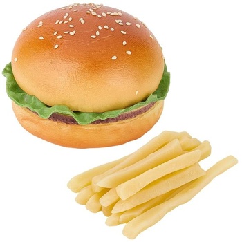 CREATCABIN Umelý hamburger a 12 umelých hranolčekov Realistická replika burgera Živé rekvizity Sada