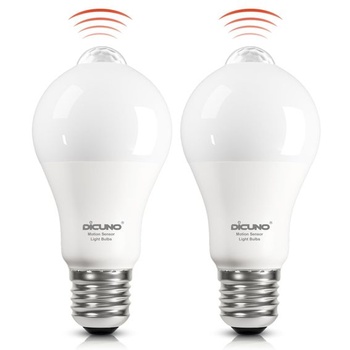 LED žiarovka DiCUNO E27 s PIR pohybovým senzorom, 12W, studená biela 5000K, balenie po 2 ks