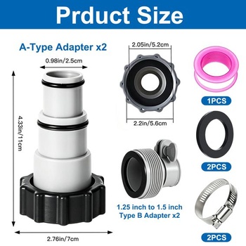 Súprava 4 adaptérov na bazénovú hadicu, adaptér A a typ B pre bazény Intex a Bestway