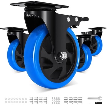 Odolné ploché kolieska 125 mm so 4 dvojitými brzdami, nosnosť 1000 kg, otočné kolieska o 360°, gumové