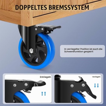 Odolné ploché kolieska 125 mm so 4 dvojitými brzdami, nosnosť 1000 kg, otočné kolieska o 360°, gumové