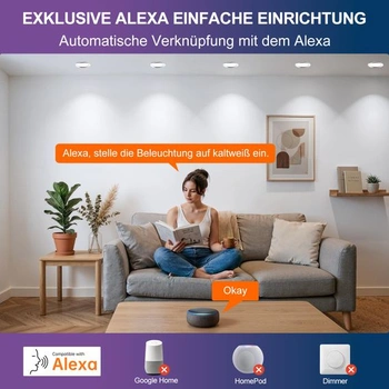 DUSKTEC Sada 6 LED bodových světel, 230 V, niklová povrchová úprava, ovládání aplikací a Alexou, 7