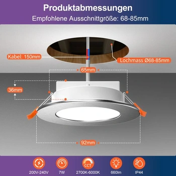 DUSKTEC Sada 6 LED bodových světel, 230 V, niklová povrchová úprava, ovládání aplikací a Alexou, 7
