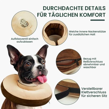 Nafukovacia krčná ortéza Kuoser pre psov, ochrana proti olizovaniu rán, hnedá M (obvod krku: 30-40 cm)