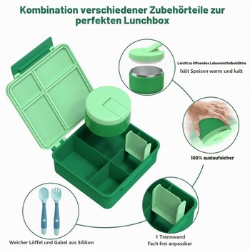 Detský obedový box Itslife so 4 priehradkami, sada s 300ml izolovanou nádobou na potraviny,