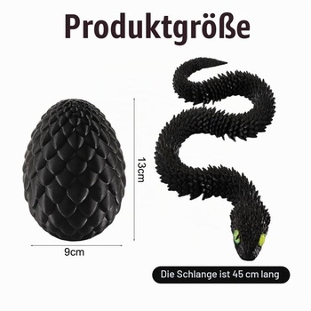 Joycabin 3D tlačený had s 13cm vajcom, hračka Fidget, čierna - stredná (vajcia: 13cm)
