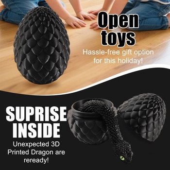 Joycabin 3D tlačený had s 13cm vajcom, hračka Fidget, čierna - stredná (vajcia: 13cm)
