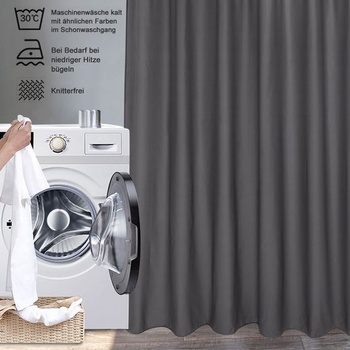 Úzký sprchový závěs 120x180 tmavě šedý, nepromokavý koupelnový závěs do vany, malý textilní
