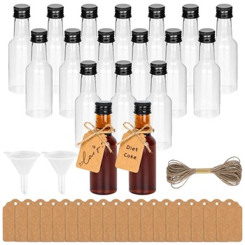 18 mini plastových fľaštičiek od likéru, 50ml, malé fľaštičky na plnenie, s 2 mini lievikmi, 18