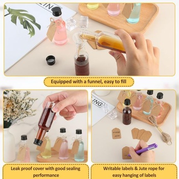 18 mini plastových fľaštičiek od likéru, 50ml, malé fľaštičky na plnenie, s 2 mini lievikmi, 18