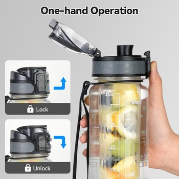 Fľaša na vodu OTraki 1l, tritánová športová fľaša bez BPA s infuzérom, nepriepustná, bezpečne