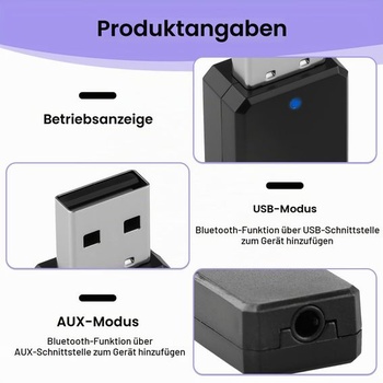 USB Bluetooth adaptér 5.1 AUX/USB duálny výstup Prenosný Bluetooth prijímač 5.1 s 3,5mm audio