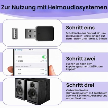 USB Bluetooth adaptér 5.1 AUX/USB duálny výstup Prenosný Bluetooth prijímač 5.1 s 3,5mm audio