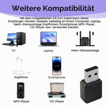 USB Bluetooth adaptér 5.1 AUX/USB duálny výstup Prenosný Bluetooth prijímač 5.1 s 3,5mm audio