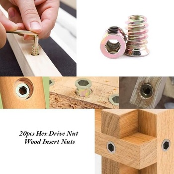 20 kusov závitových matíc M6x25mm, závitové vložky M6/M8/M10 do dreva, závitové objímky, závitové