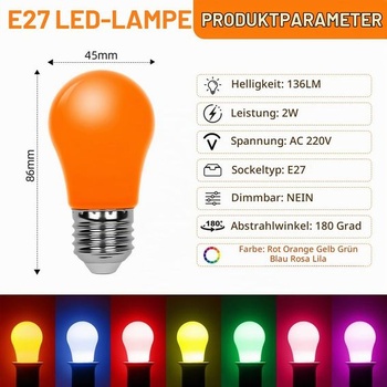 AUAUY 14 ks E27 LED farebné 2W žiarovky, A45 žiarovky červená, oranžová, žltá, zelená, modrá,