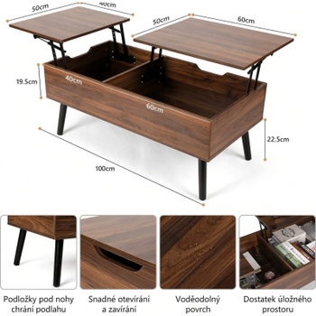 Konferenčný stolík výškovo nastaviteľný s úložiskom RS-67, 100,5 x 50,5 cm, orech - B